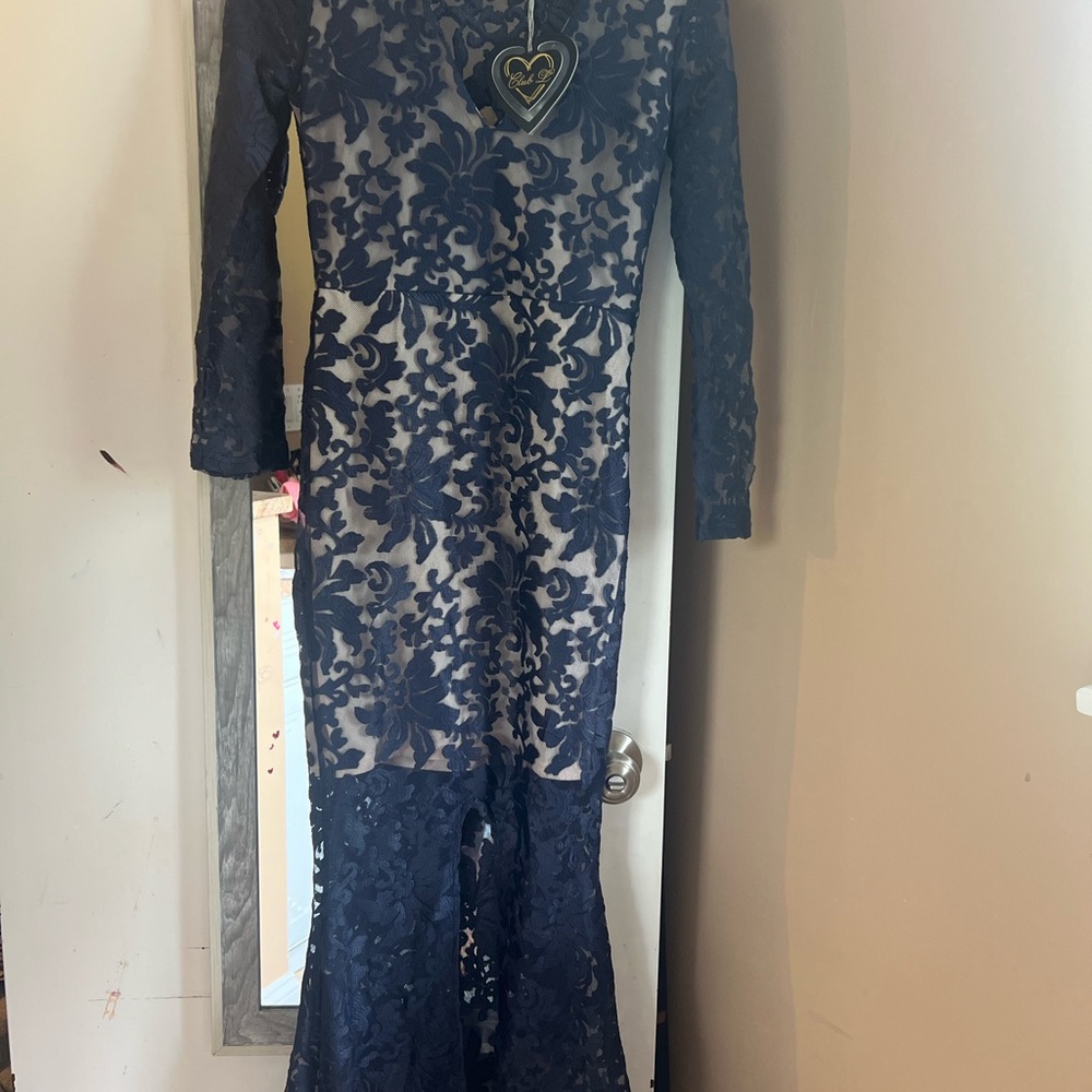 Elegant Navy Lace Dress